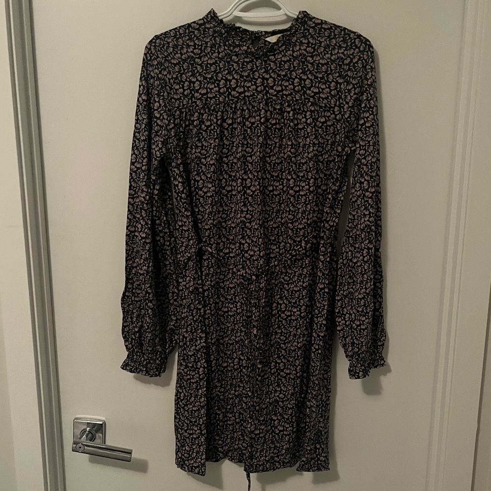 Boden navy blue and cream Floral Long Sleeve dress